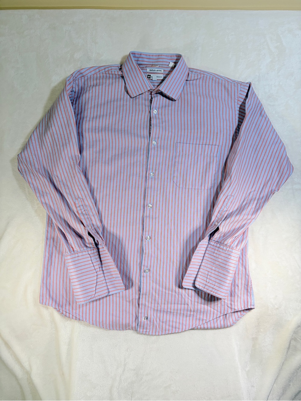 Bachrach Orange and Blue Striped Dress Shirt with French Cuffs- Size 17.5  34/35